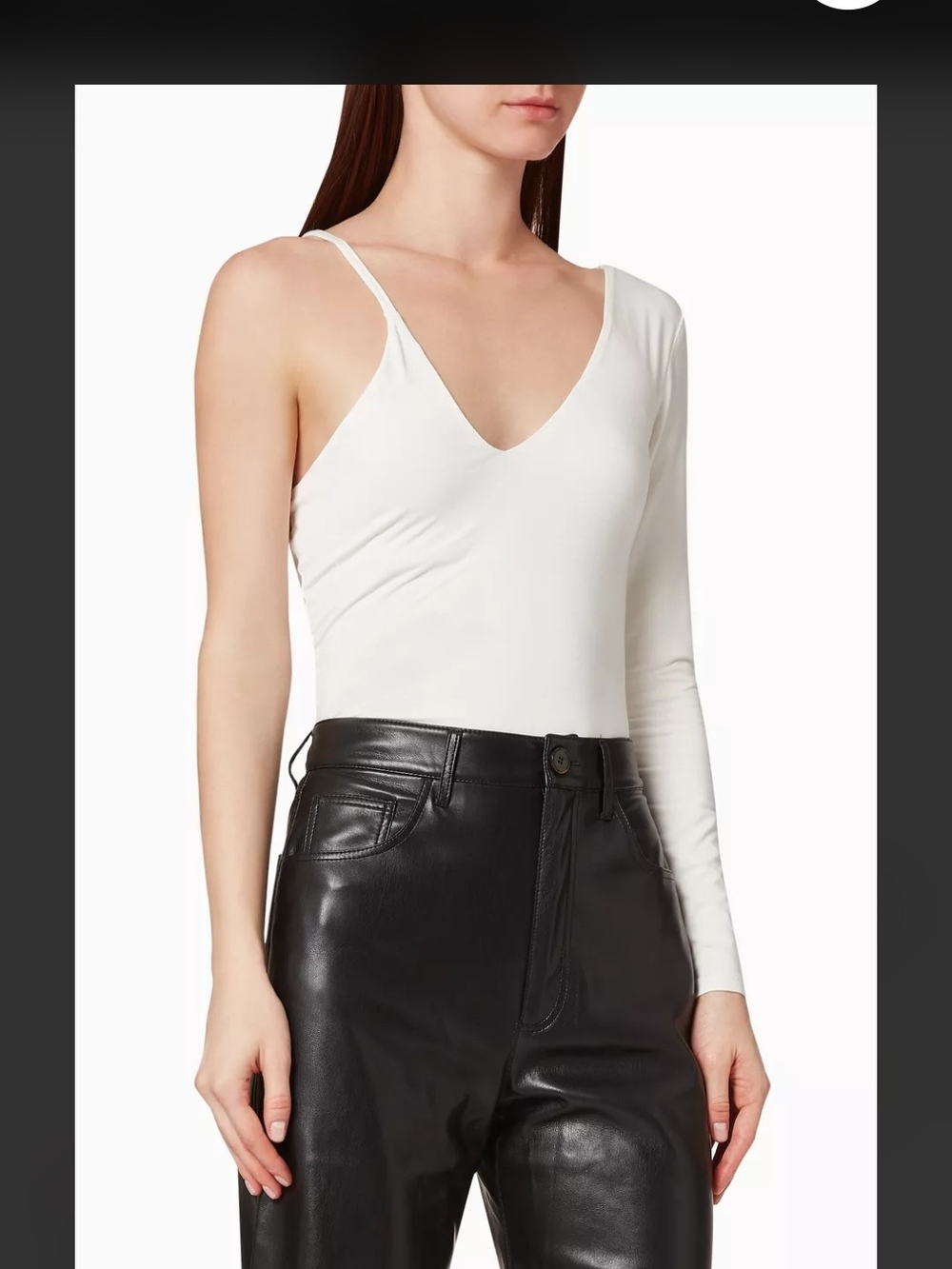 Good American Cream One-Shoulder V-Neck Bodysuit